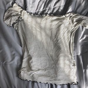 Black and white striped off the shoulder crop top